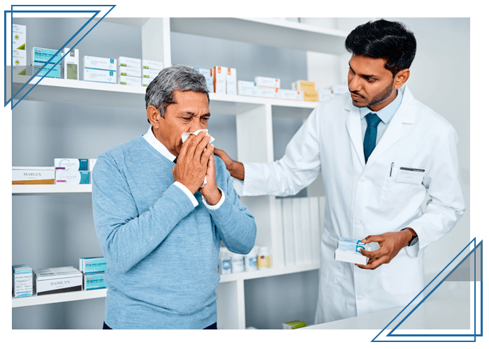 man with doctor getting allergy medicine
